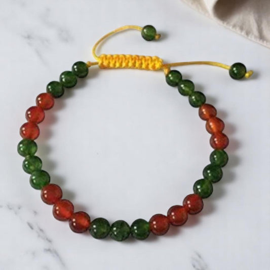 Green Jade and Carnelian Tibetan Wrist Mala/Yoga Bracelet for Meditation