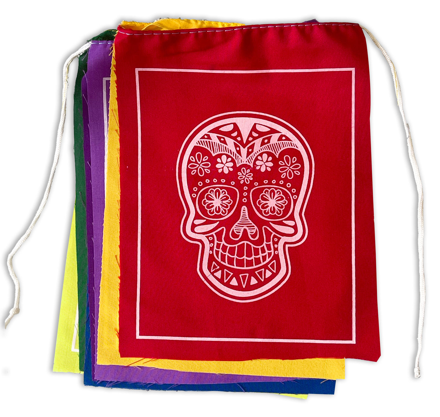 Handmade Sugar Skull prayer flags rainbow chakra flags from Nepal