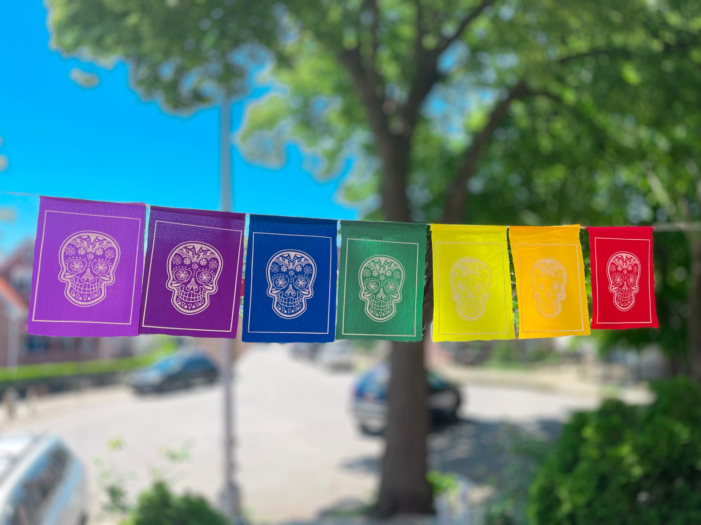 Handmade Sugar Skull prayer flags rainbow chakra flags from Nepal