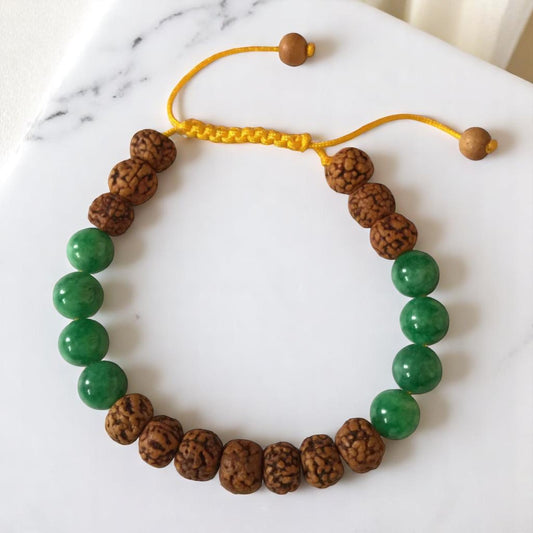 Rudraksha and Green Jade Wrist Mala Yoga Bracelet