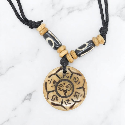 Buddha of Compassion Yak bone pendant necklace