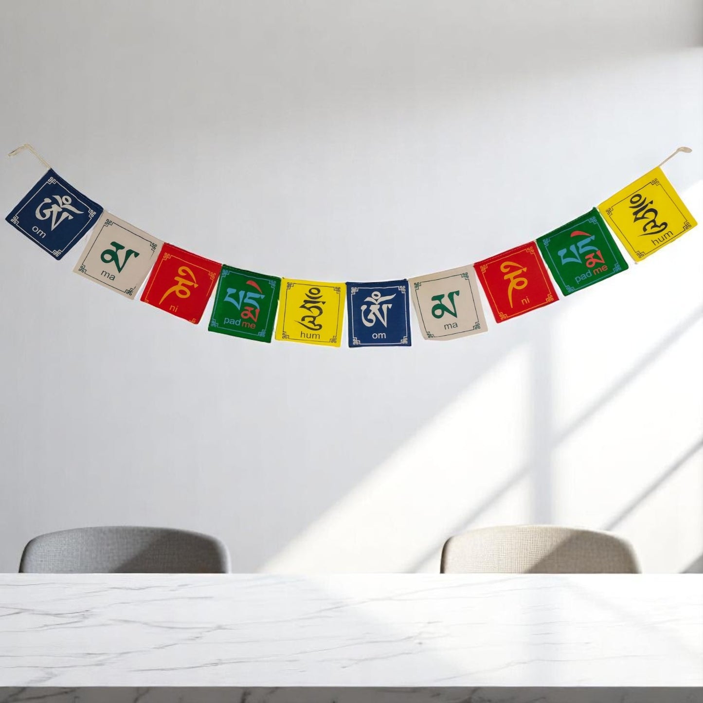 Buddha of Compassion Tibetan Prayer Flags Om Mani Padme Hum Set of 10