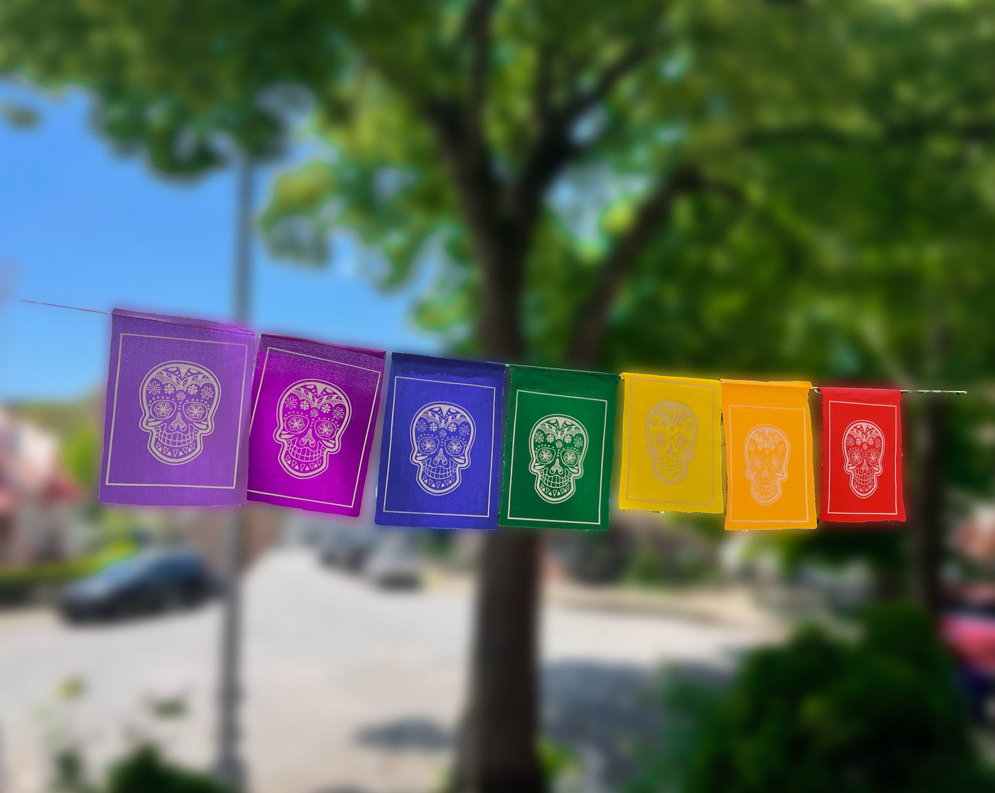 Handmade Sugar Skull prayer flags rainbow chakra flags from Nepal