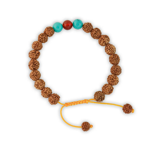 Rudraksha Seed Wrist Mala/Yoga Bracelet with Carnelian and Turquoise