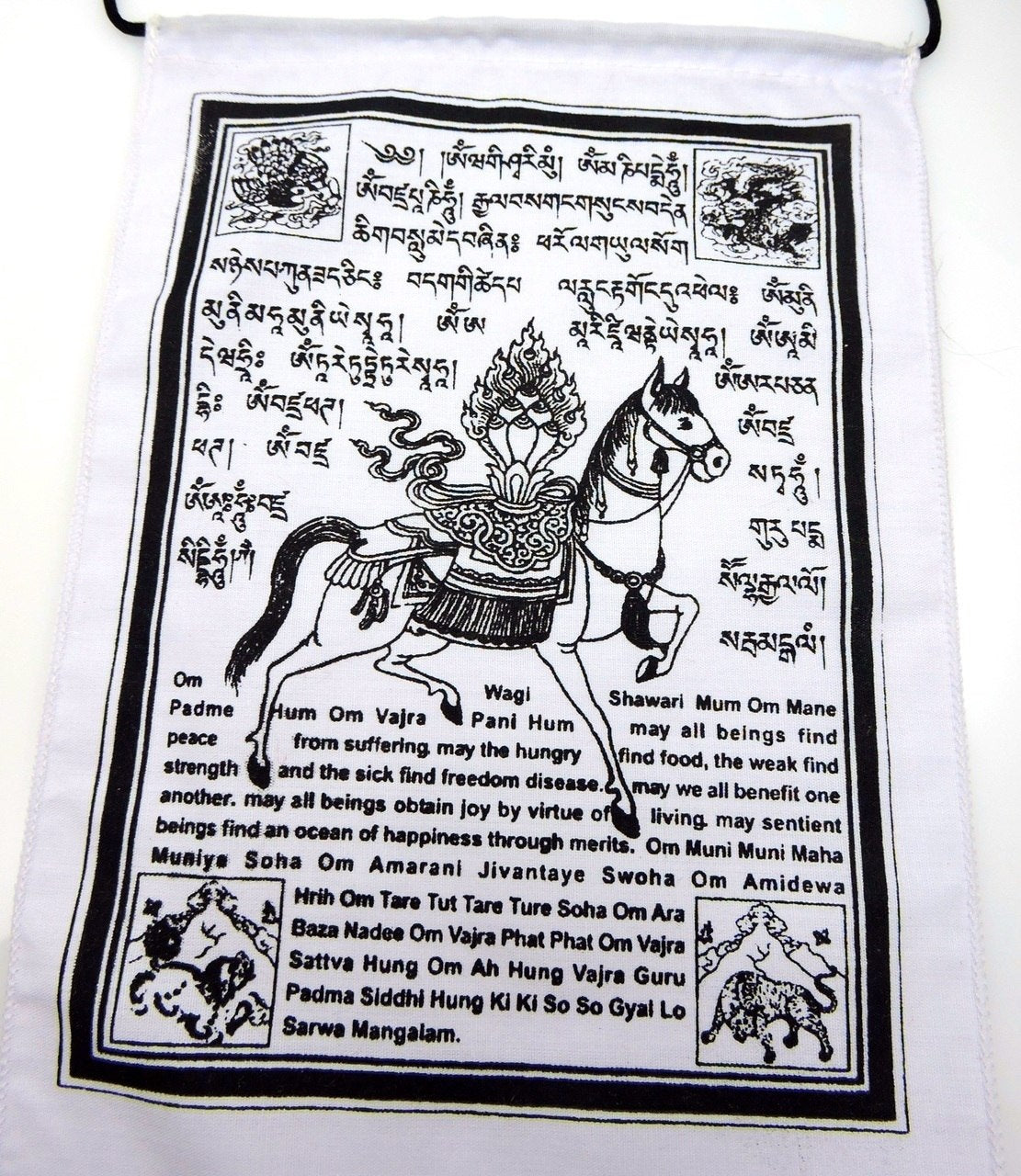 Handmade Tibetan Wind Horse Prayer Flags with English Translation - 6x8