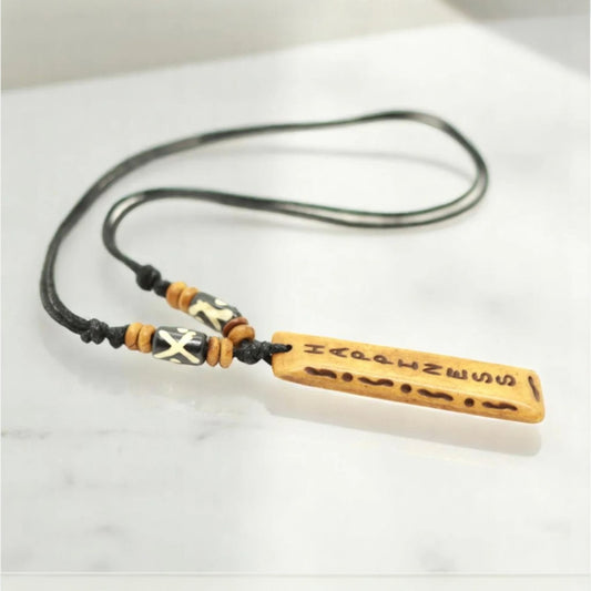 Handmade Courage Message Bone Pendant For Men Or Women Boho Necklace