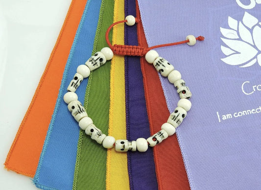 Carved Bone Skull Wrist Mala/Bracelet
