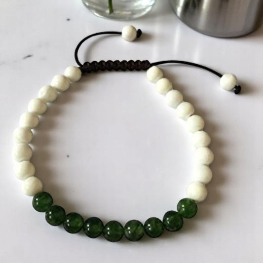 Hands Of Tibet Tibetan Yoga Mala Conch Shell Wrist Mala for Meditation (Green jade)