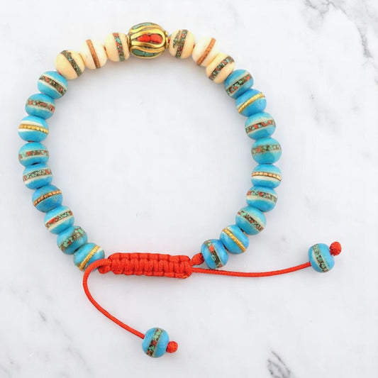 Embedded Medicine Healing Bracelet Bangle Adjustable Wrist Mala (Sky Blue/White)