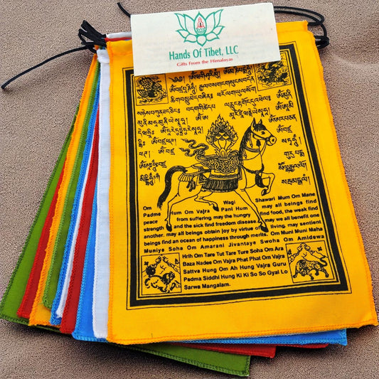 Handmade Tibetan Wind Horse Prayer Flags with English Translation - 6x8