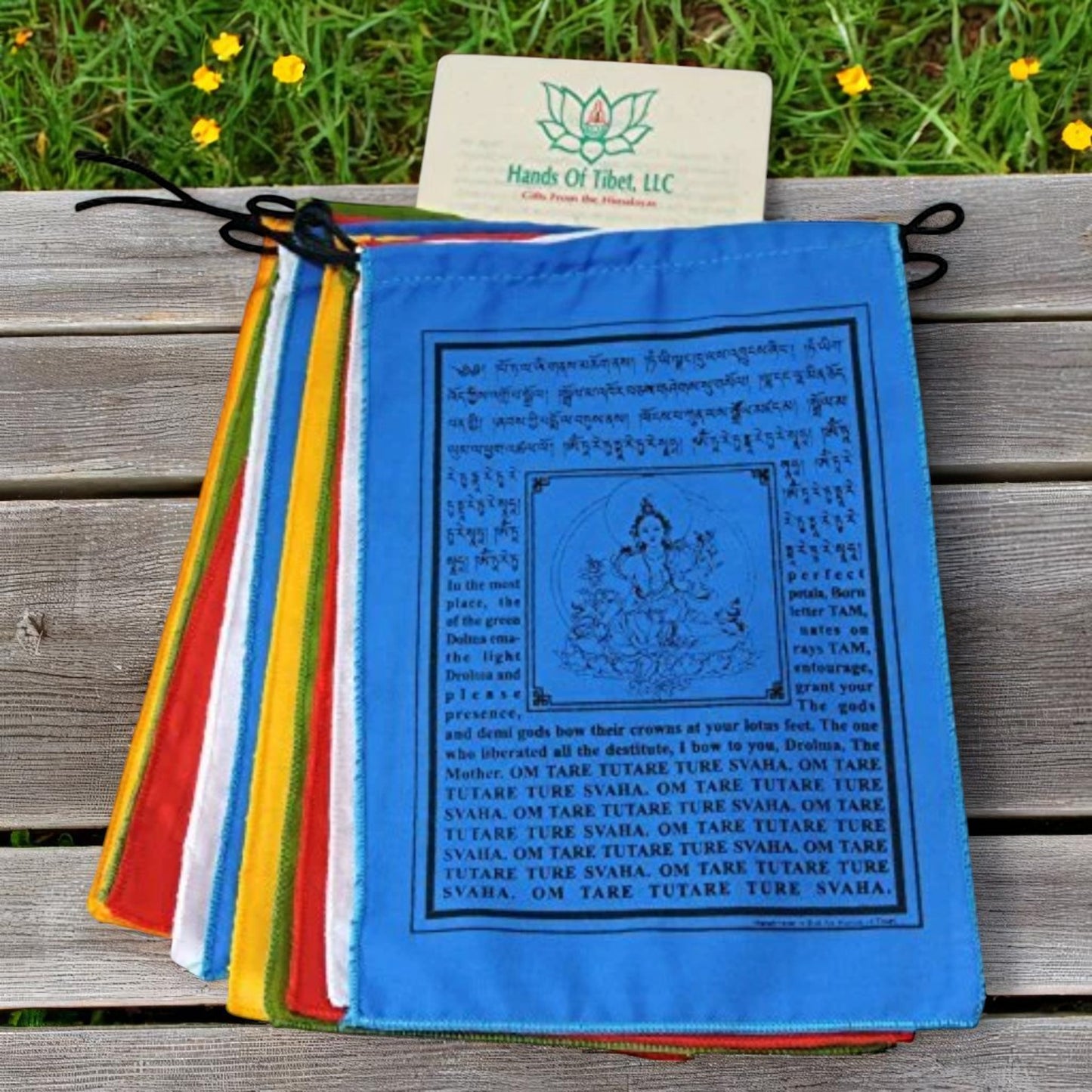 Handmade Green Tara Prayer Flags Tibetan with English Translation 6x8