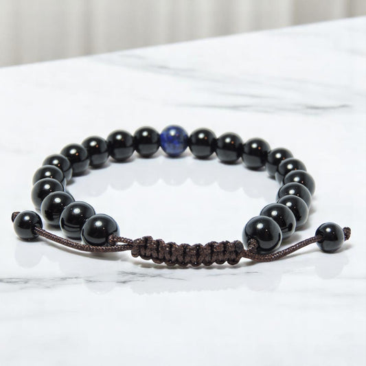 Black Onyx Wrist mala/Bracelet with Lapis spacer