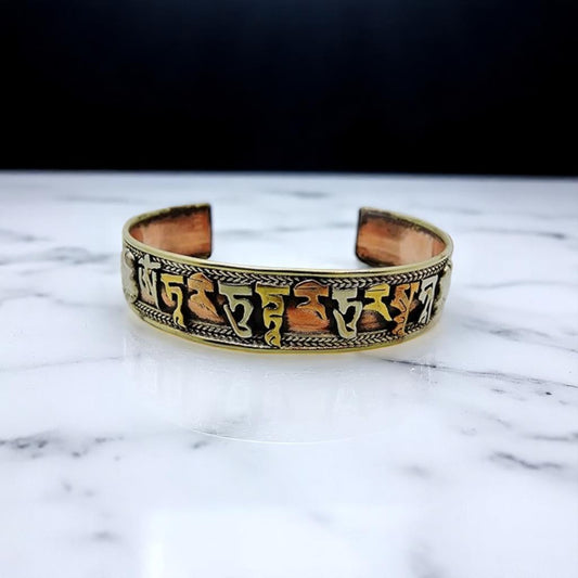 Handmade Tibetan Three Metal Healing Mantra Yoga Bracelet (Green Tara Mantra)