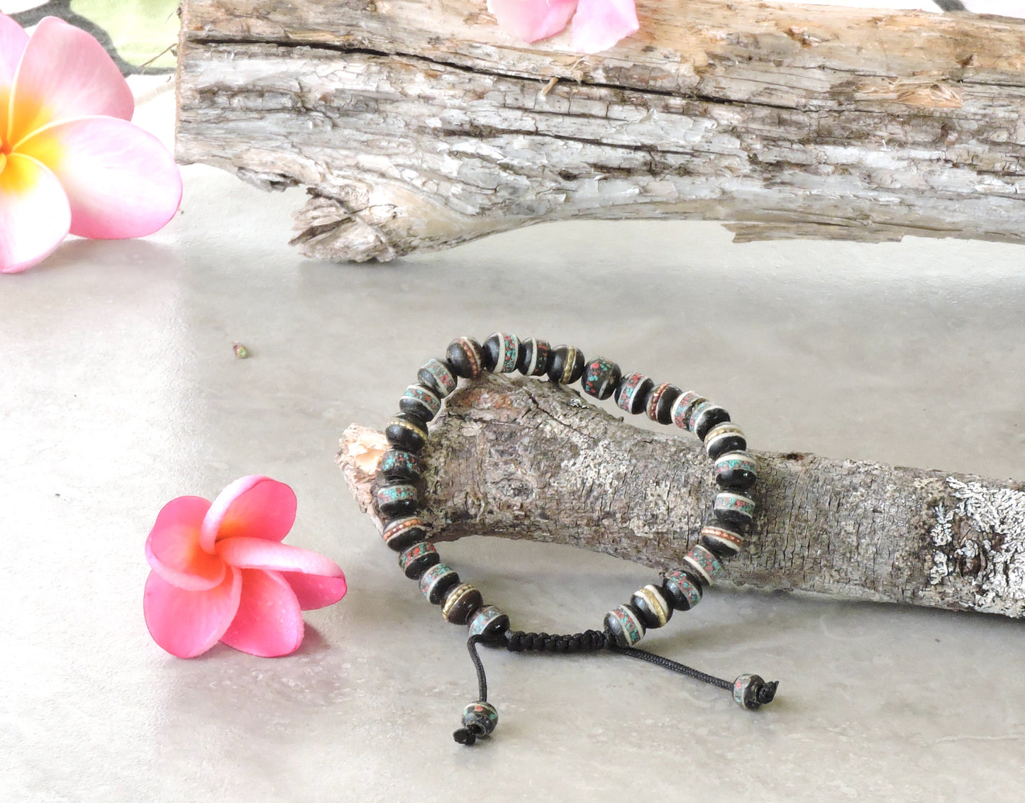 Embedded Medicine Bracelet Yoga Healing Beads Adjustable Wrist Mala (Black)
