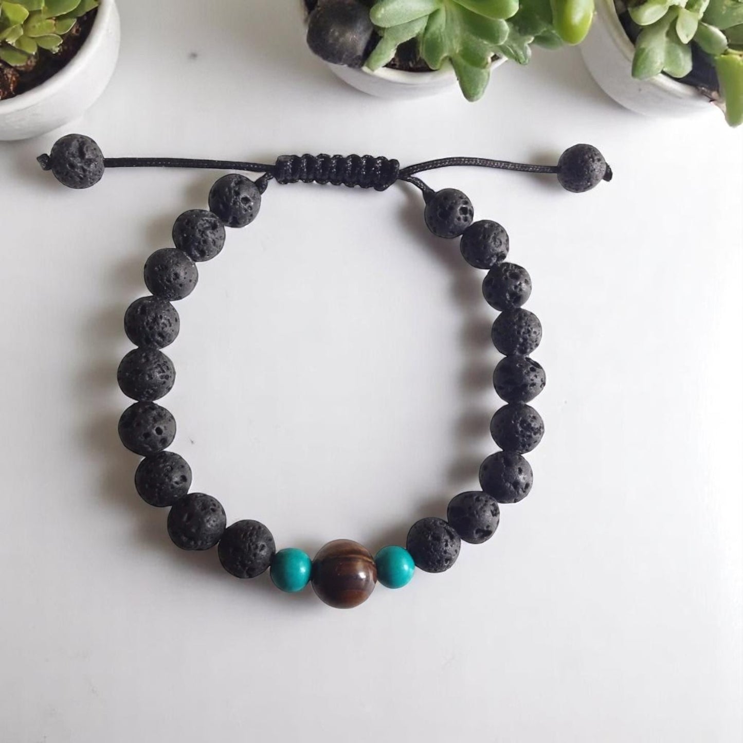 Tiger Eye Energy Lava Wrist Mala with Turquoise