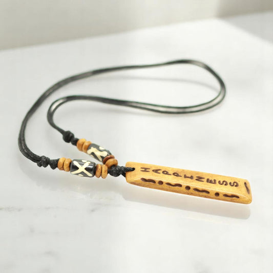 Handmade Happiness Message Bone Pendant For Men Or Women Boho Necklace