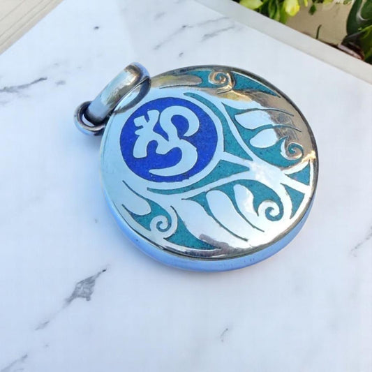 Handmade Tibetan Turquoise, Coral, Lapis Om Pendant from Nepal (Sanskrit Om)