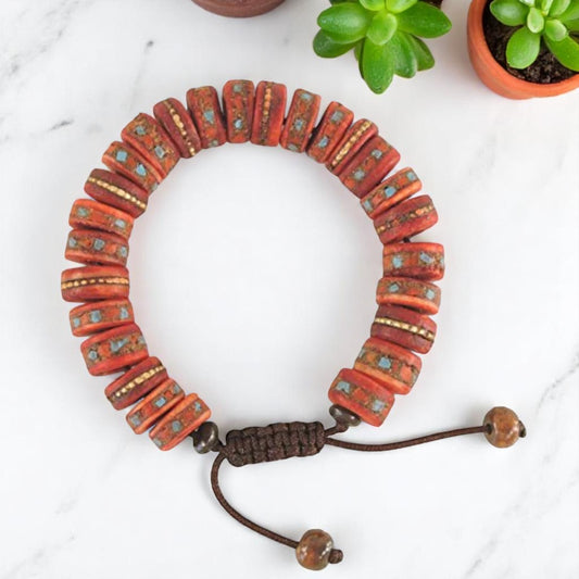 Hands Of Tibet Tibetan Prayer Mala Embedded Medicine Bracelet Yoga Healing Beads Adjustable Wrist Mala Many Color Choices (Antiqued Red)