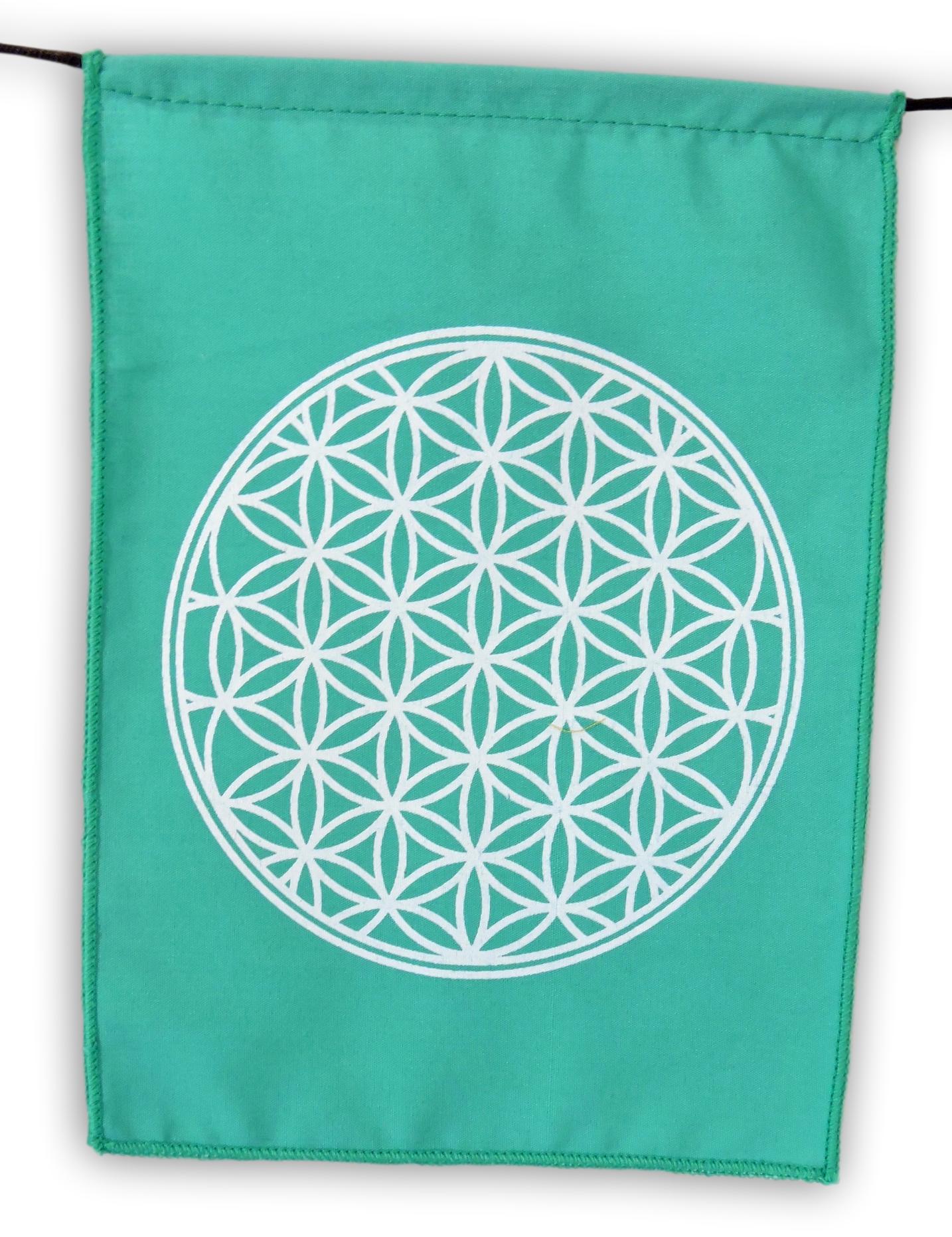 Sacred Geometry Prayer Flags Positive Energy Shri Yantra flower of life, 9X12"