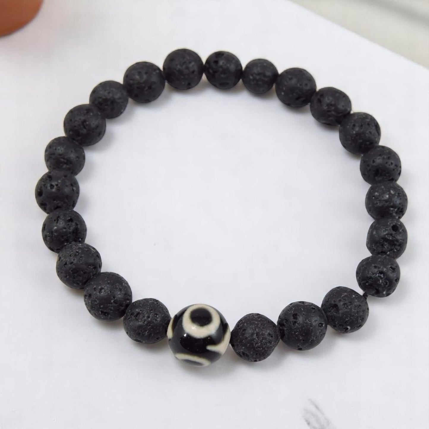 Volcanic Natural Lava and dZi Bead Yoga Healing Wrist Mala Bracelet CL-3
