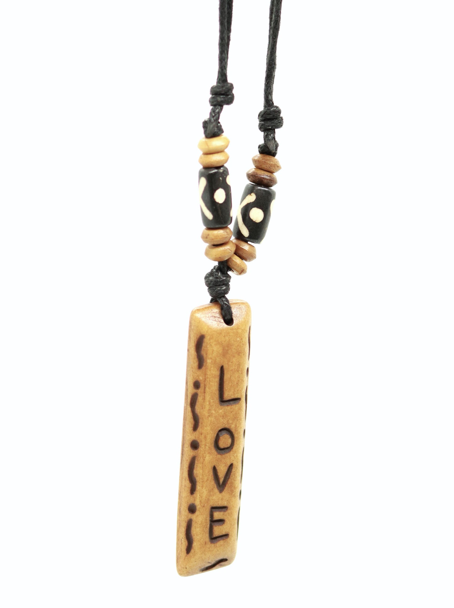 Handmade Love Message Bone Pendant For Men Or Women Boho Necklace