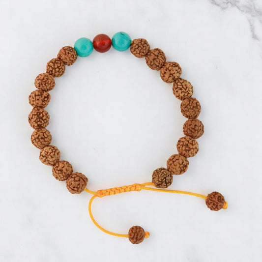 Rudraksha Seed Wrist Mala/Yoga Bracelet with Carnelian and Turquoise