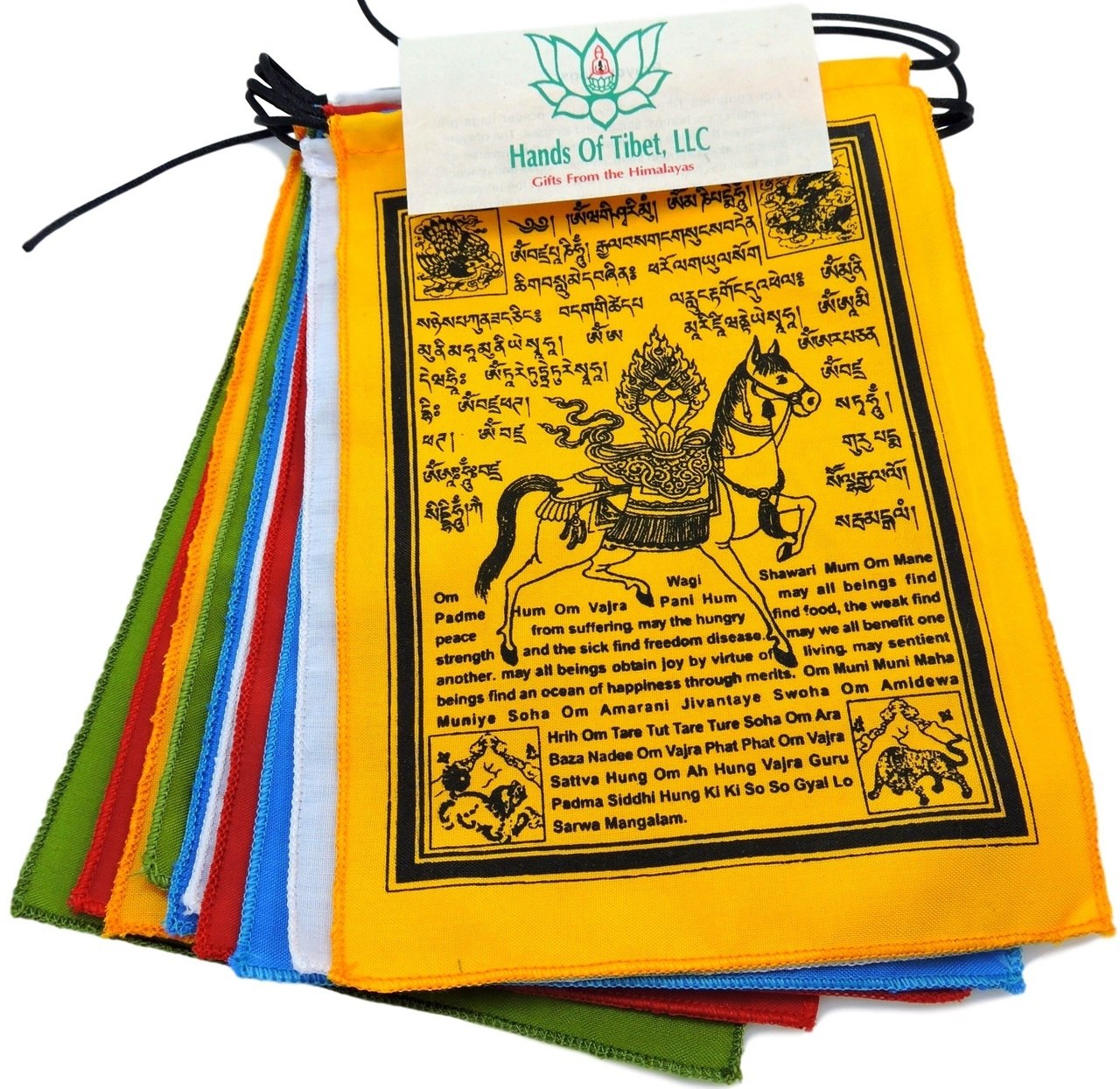 Handmade Tibetan Wind Horse Prayer Flags with English Translation - 6x8