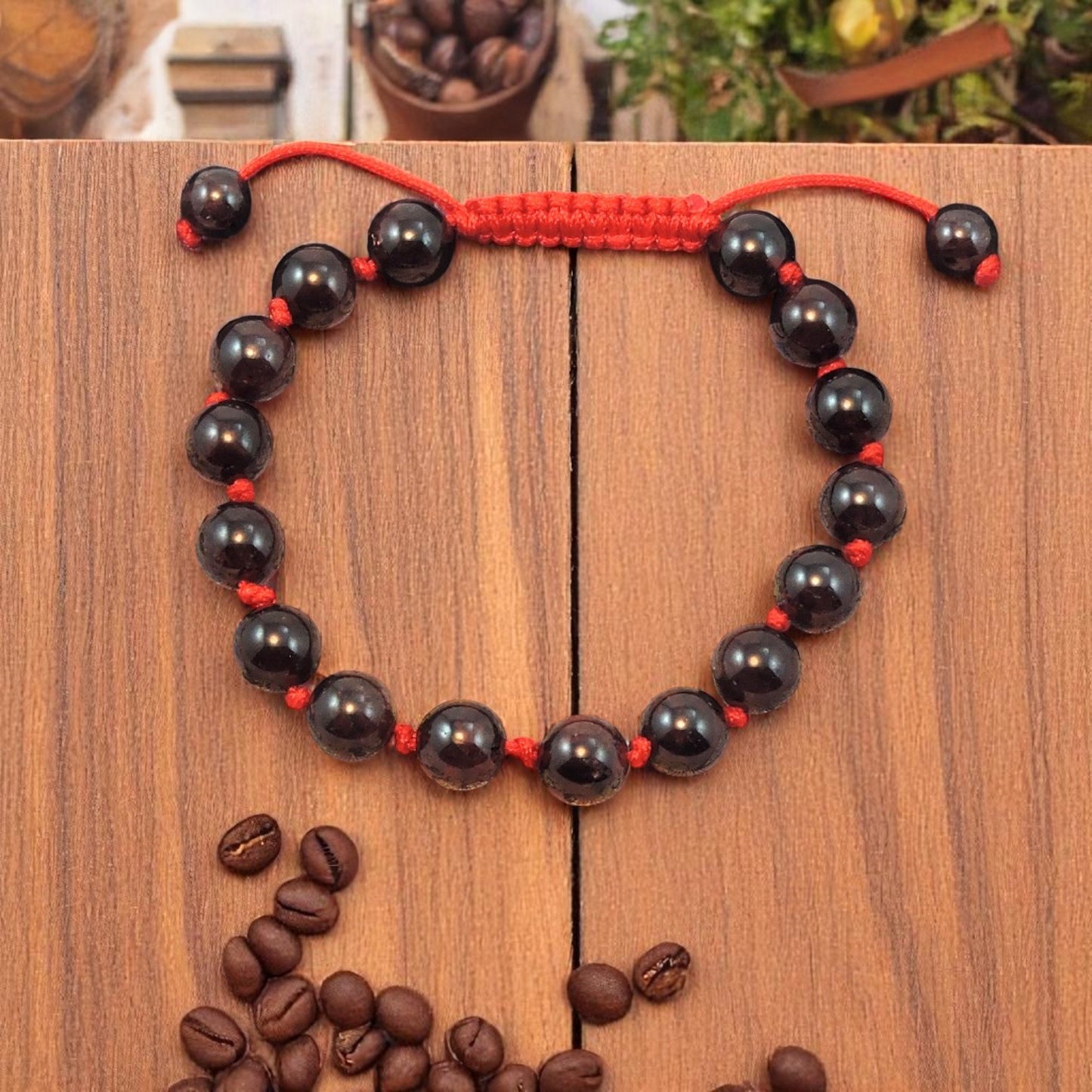Individually Knotted Garnet Wrist Mala Yoga Bracelet for Meditation Red Cord