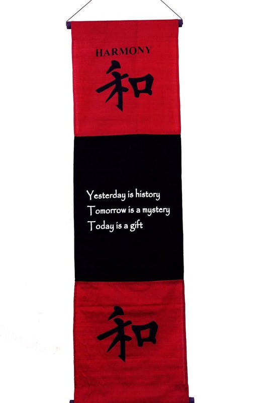 Large Cotton Harmony Inspirational Yoga Banner Scroll Style (Burgundy)