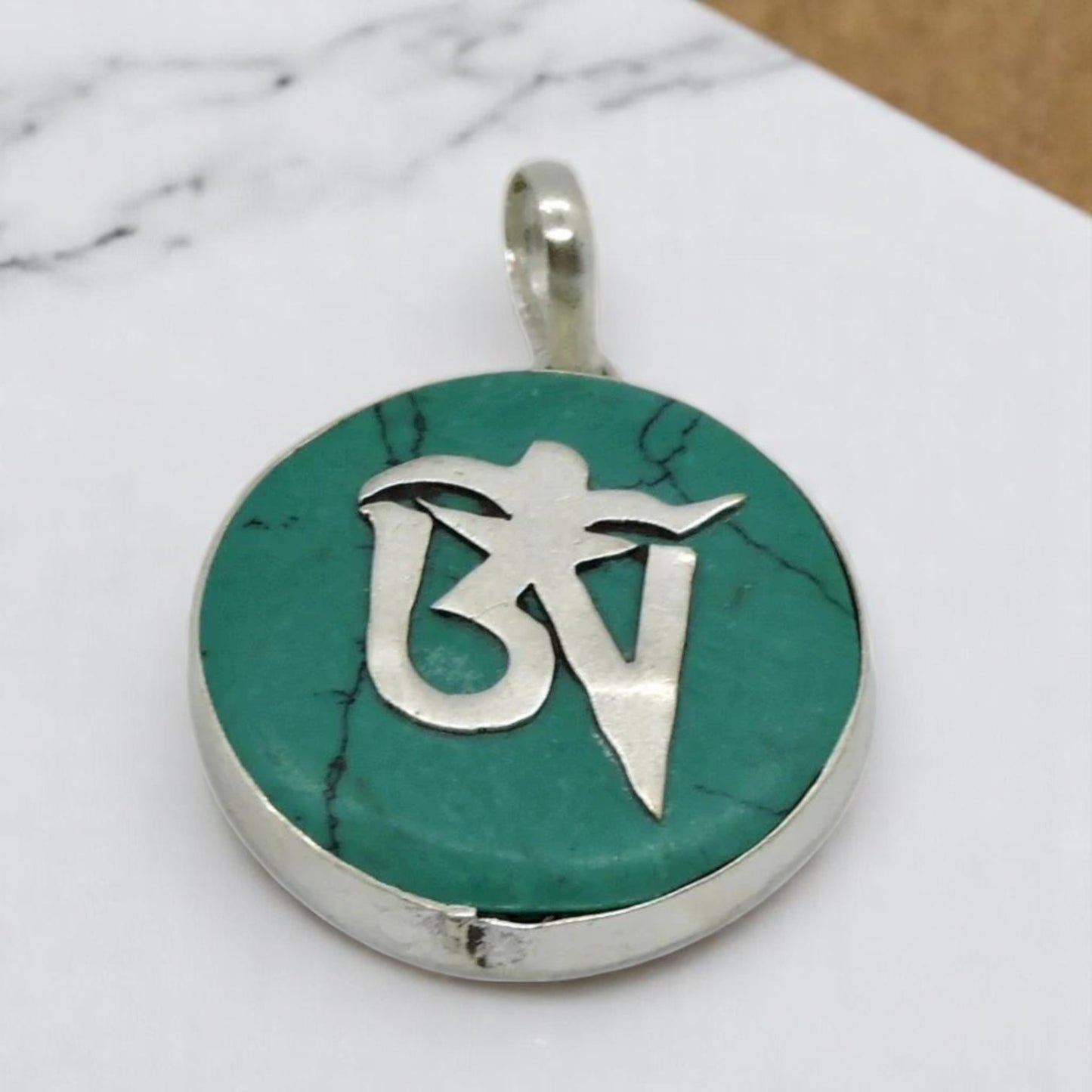 Handmade Tibetan Turquoise, Coral, Lapis Om Pendant from Nepal (Large Om)