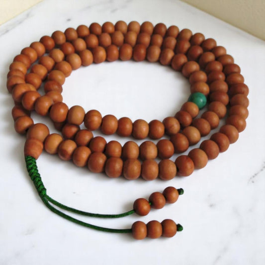 Wood Bead Tibetan Mala - 108 Beads with One Turquoise Spacer