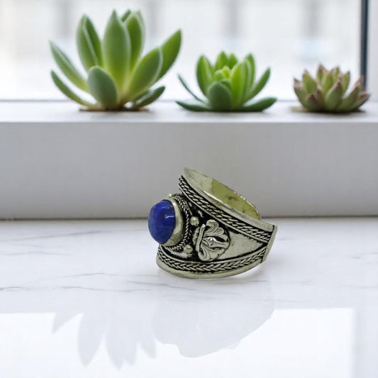 Hands Of Tibet Tibetan Om Mani Padme Hum Healing Ring (Lapis)