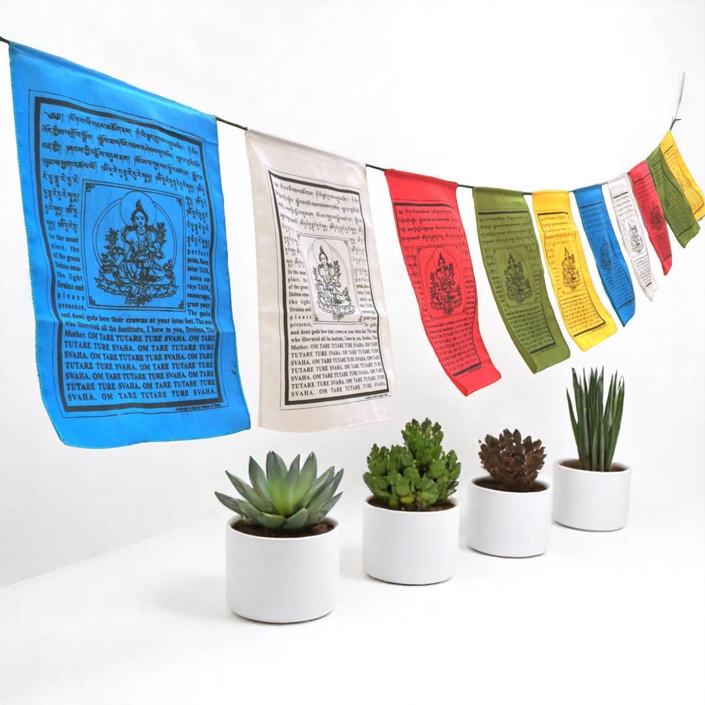 Large Handmade Tibetan Green Tara Prayer flags Tibetan with English Translation (9X12)