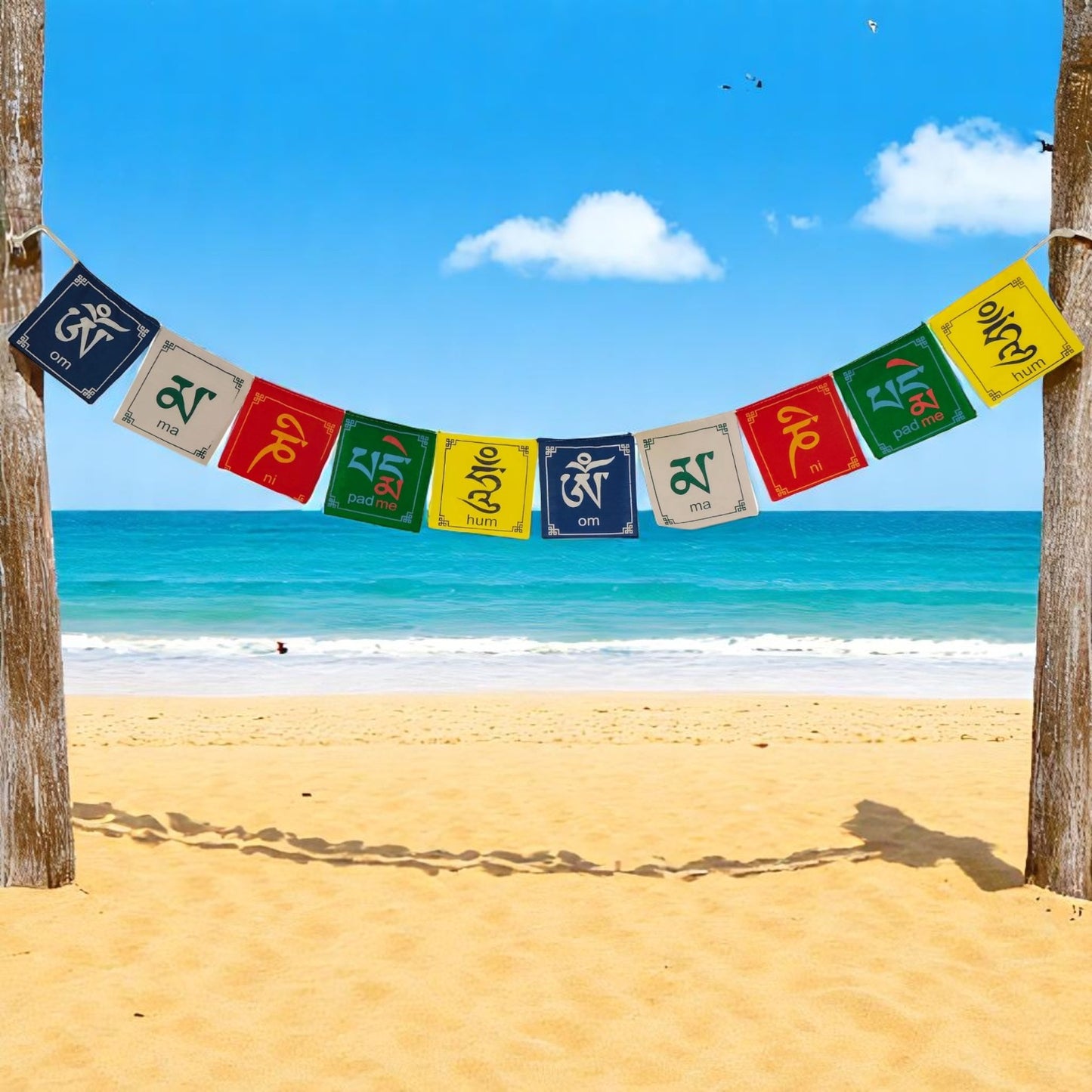 Buddha of Compassion Tibetan Prayer Flags Om Mani Padme Hum Set of 10