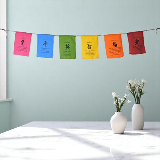 Tibetan Affirmation prayer flags-Peace, Happiness, Courage, Love, Tranquility,