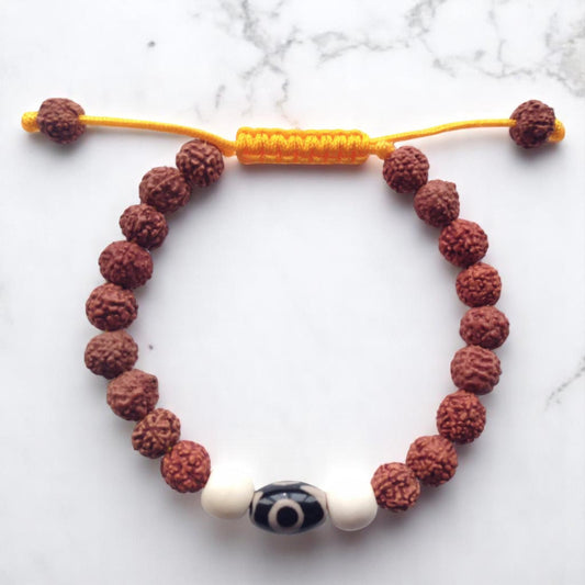 Rudraksha Tibetan Wrist Mala Bracelet with dZi Spacer