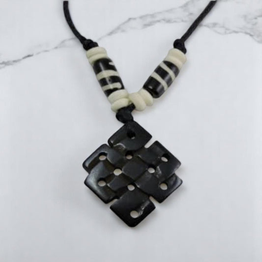 Eternal Knot dark Yak bone Pendant Necklace
