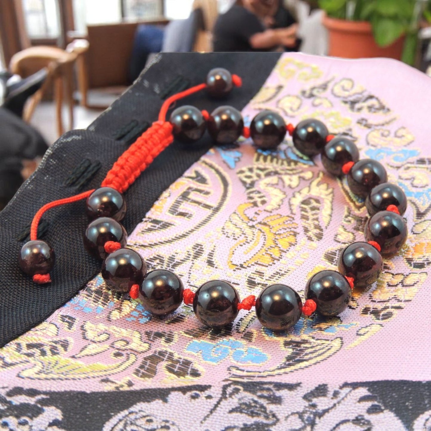 Individually Knotted Garnet Wrist Mala Yoga Bracelet for Meditation Red Cord