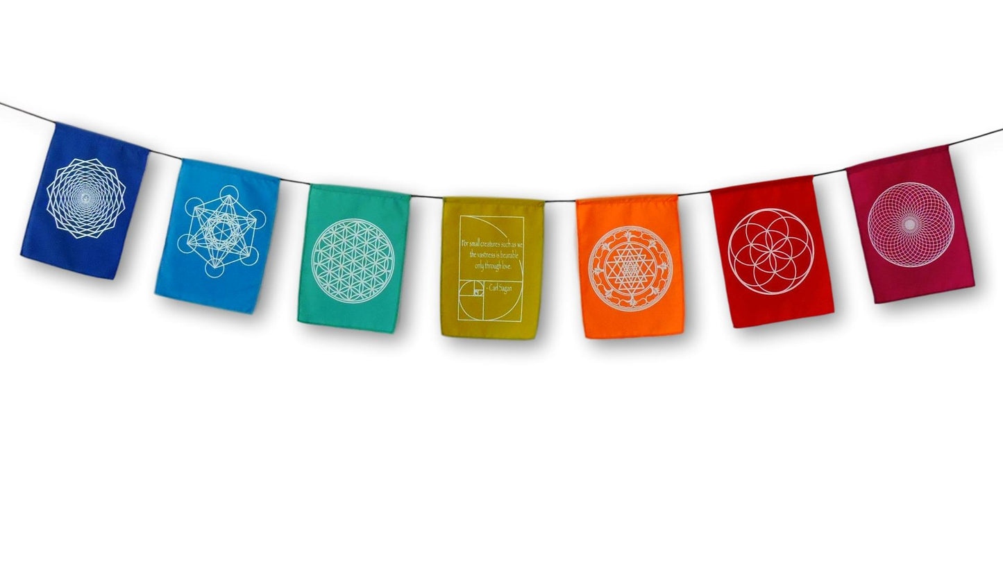 Sacred Geometry Prayer Flags Positive Energy Shri Yantra flower of life, 9X12"