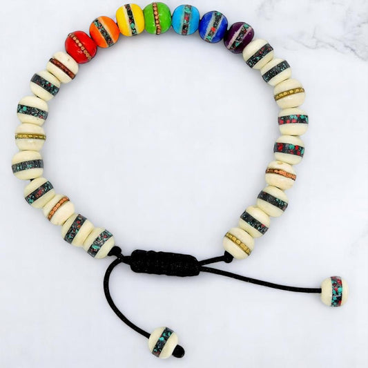 Embedded Medicine Bracelet Beads Adjustable Wrist Mala(Seven Chakra and White)
