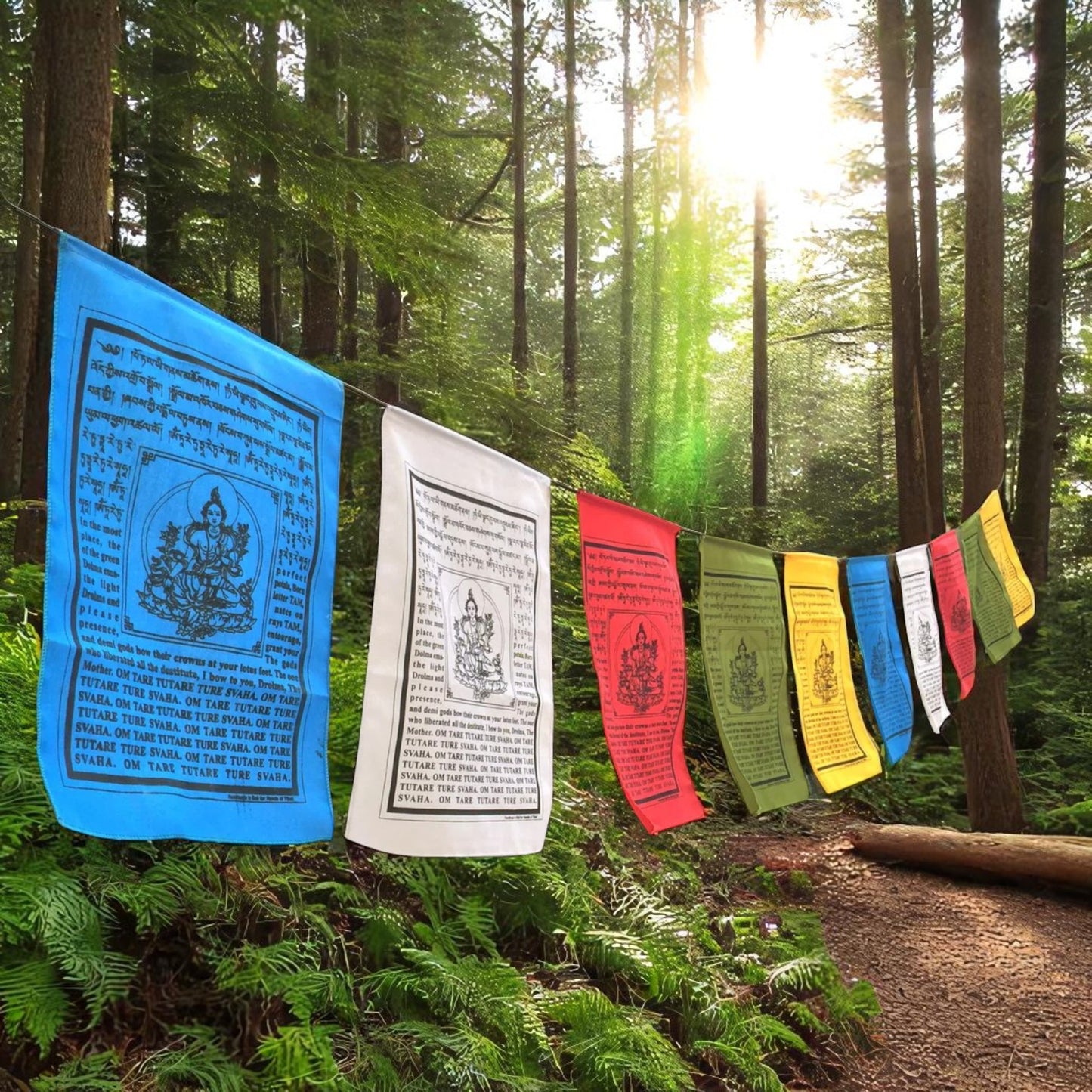 Large Handmade Tibetan Green Tara Prayer flags Tibetan with English Translation (9X12)