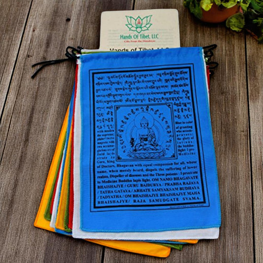 Handmade Medicine Buddha prayer flags Tibetan with English Translation (6"X8")