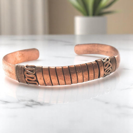 Handmade Snake Pattern Copper Cuff Bracelet