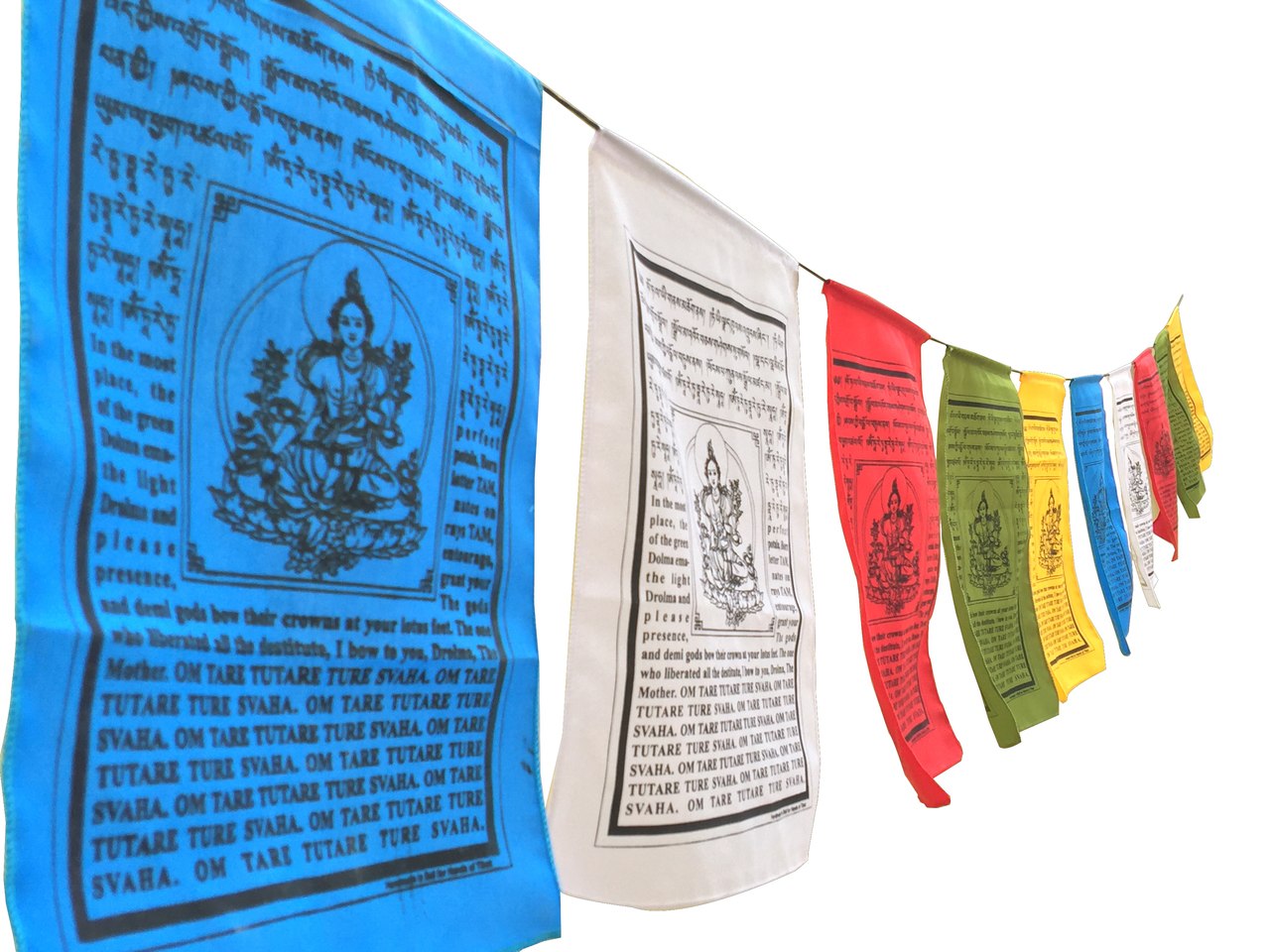 Large Handmade Tibetan Green Tara Prayer flags Tibetan with English Translation (9X12)