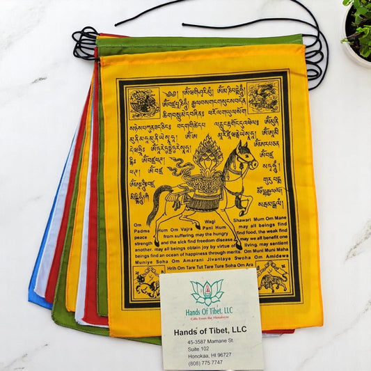 Handmade Tibetan Wind Horse Prayer Flags with English Translation - 9X12