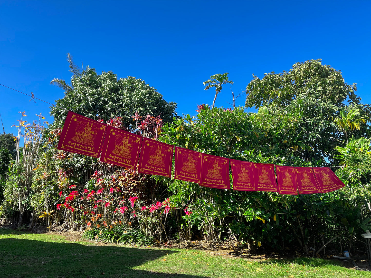 Large Handmade Guru Rinpoche Prayer Flags Solid Red Color