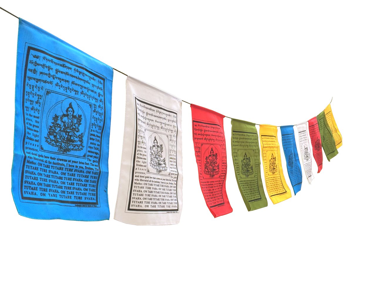 Large Handmade Tibetan Green Tara Prayer flags Tibetan with English Translation (9X12)