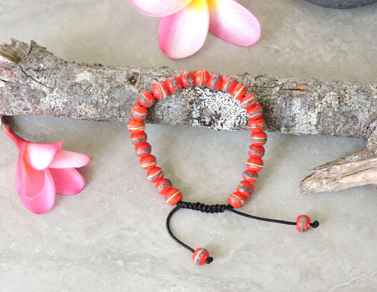Tibetan Embedded Yak Bone Medicine Healing Wrist Mala for Meditation - Red