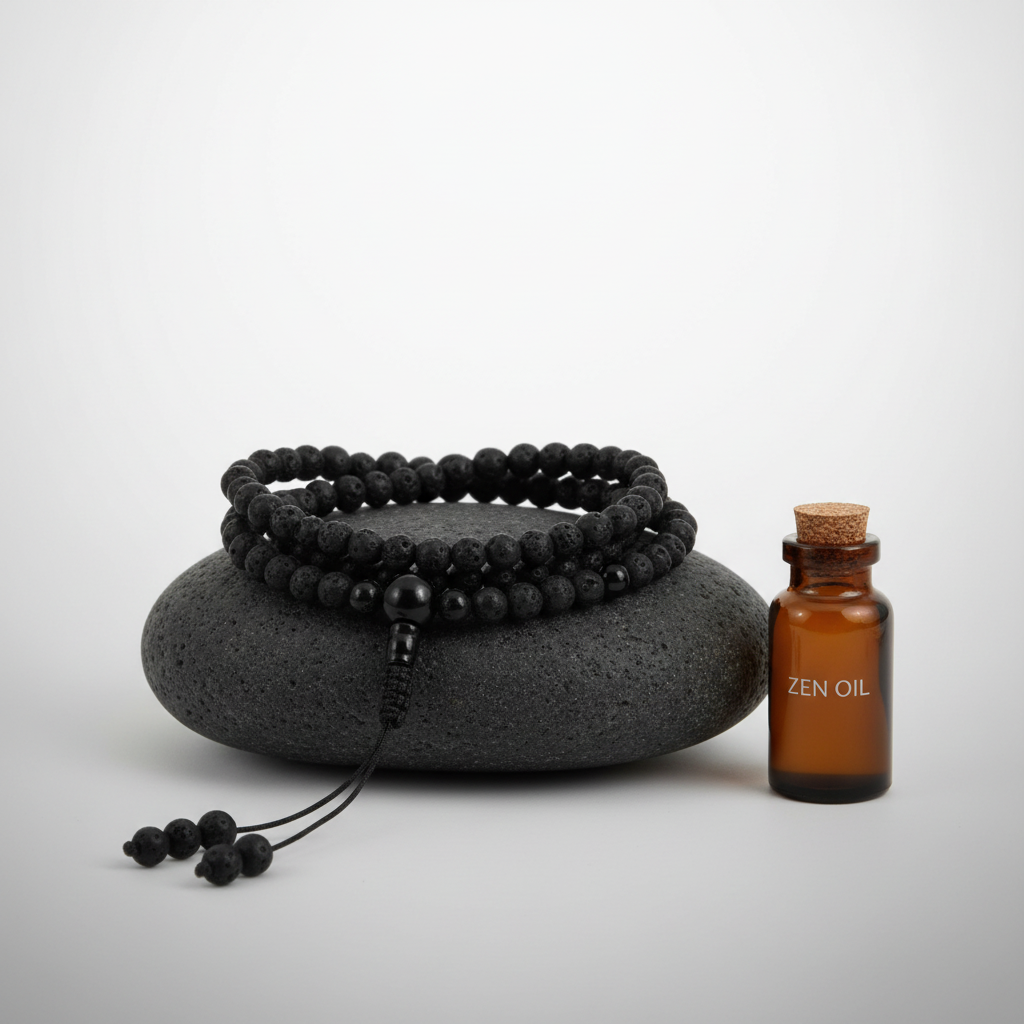 Volcanic Lava & Black Onyx Mala Necklace | Grounding Meditation Mala | Essential Oil Diffuser | Root Chakra | 108 Beads |