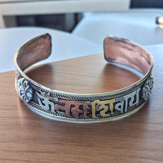 Buddha of Compassion three Metal Bracelet Om Mani Padme Hum